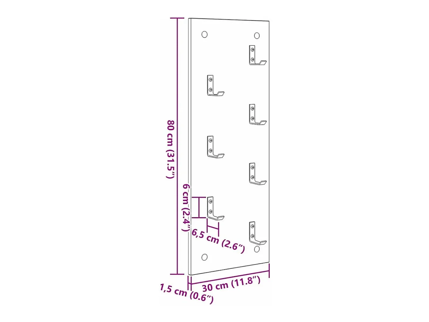 Perchero de pared Blanco 30 x 1,5 x 80 cm Madera de ingeniería