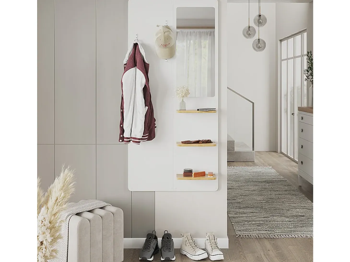 Perchero de pared blanco/roble 70x15x150 jochen