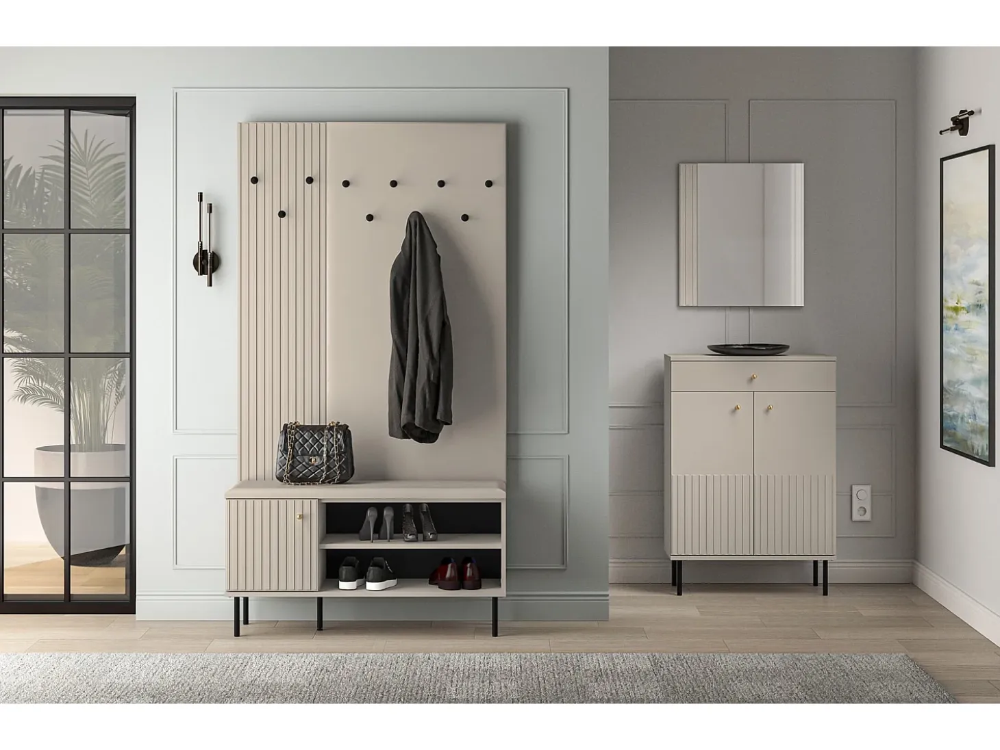 Perchero de pared con listones - 34 cm - beige - CALETTO