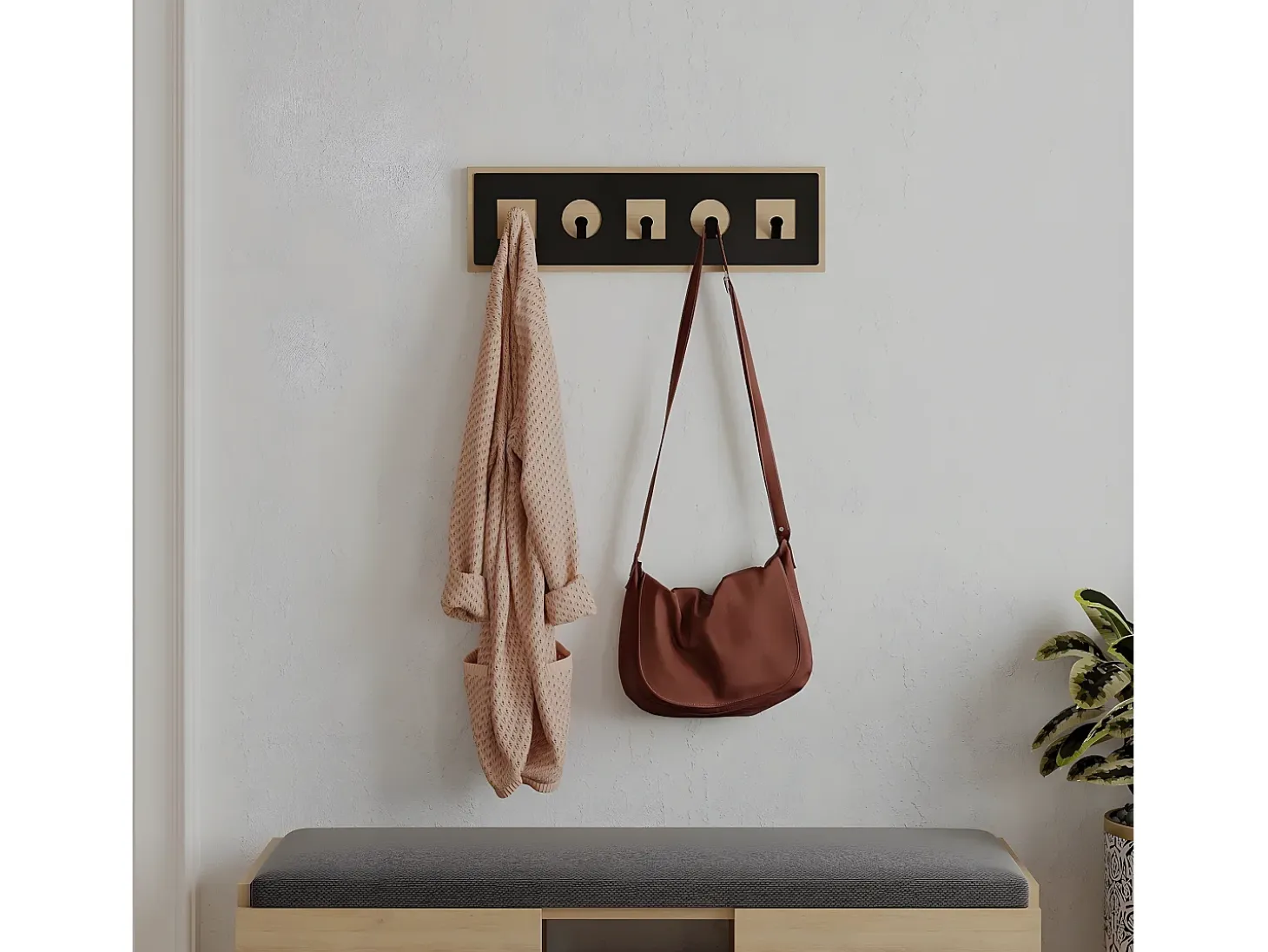 Perchero de pared decorado en madera de roble L54,4 cm - ICON