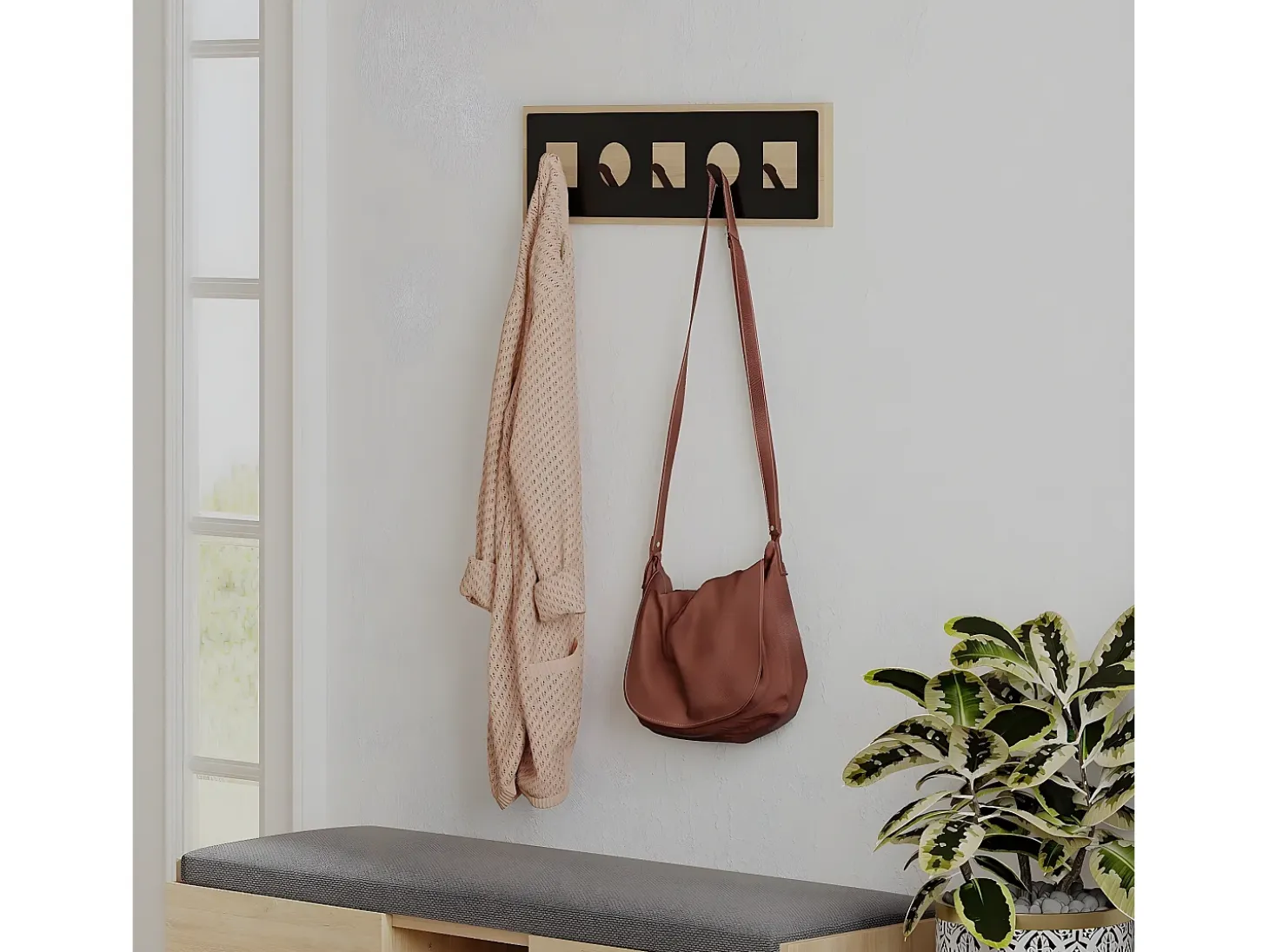 Perchero de pared decorado en madera de roble L54,4 cm - ICON