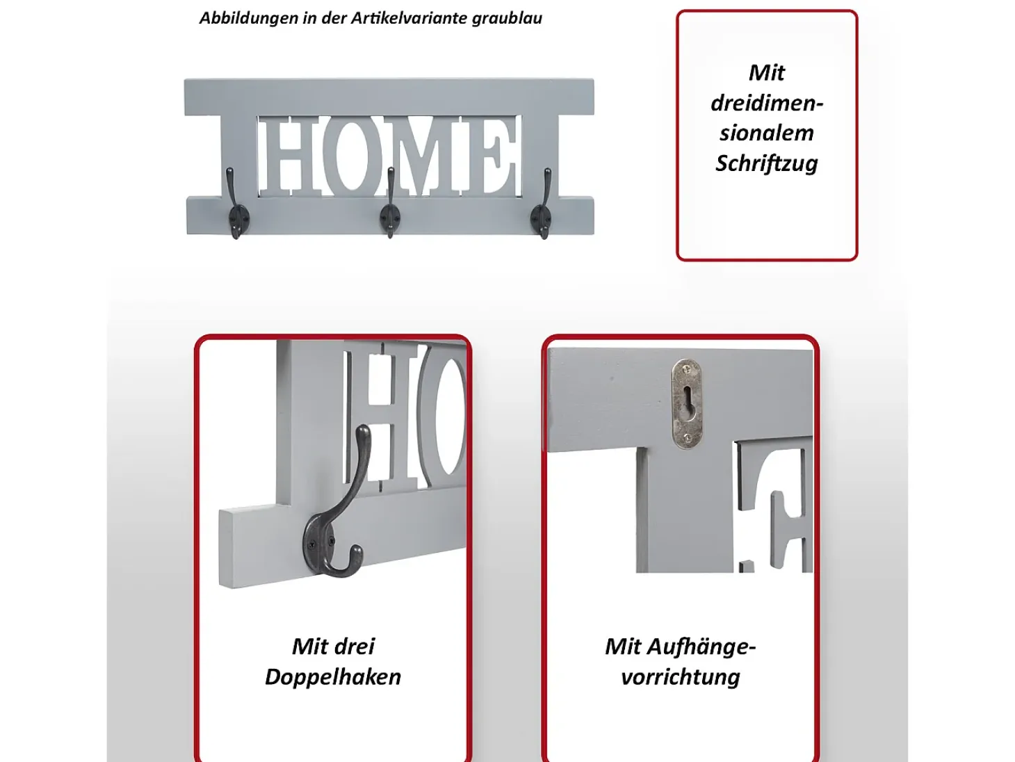 Perchero de pared MCW-C60 Home Shabby look, gris oscuro