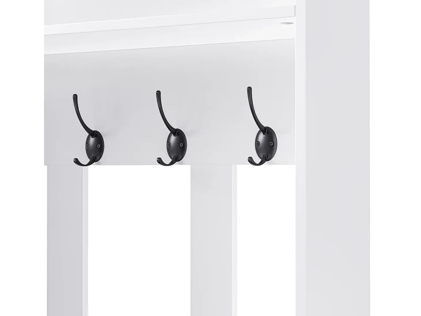 Perchero de pasillo con banco tapizado, 4 ganchos, cajones y puertas - blanco - 100x35x180 cm