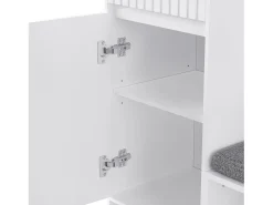 Perchero de pasillo con banco tapizado, 4 ganchos, cajones y puertas - blanco - 100x35x180 cm