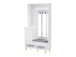 Perchero de pasillo con banco tapizado, 4 ganchos, 2 cajones - blanco - 100x35x180 cm