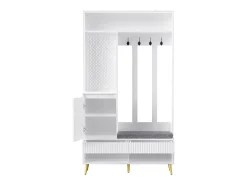 Perchero de pasillo con banco tapizado, 4 ganchos, 2 cajones - blanco - 100x35x180 cm