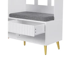 Perchero de pasillo con banco tapizado, 4 ganchos, 2 cajones - blanco - 100x35x180 cm