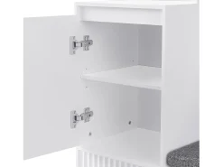 Perchero de pasillo con banco tapizado, 4 ganchos, 2 cajones - blanco - 100x35x180 cm