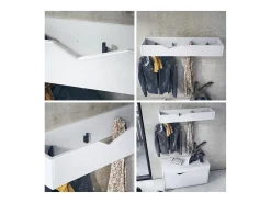 Perchero gancho de pared panel para colgar ropa Kolmio, cuerpo en blanco mate, frente en roble natural 83,5 x 12,5 x 21 cm