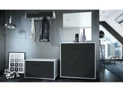 Perchero Kolmio 190 x 185 x 33 cm, cuerpo en blanco mate, frentes en Negro mate | Amplia selección de colores