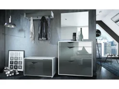 Perchero Kolmio 190 x 185 x 33 cm, cuerpo en blanco mate, frentes en Gris de alto brillo | Amplia selección de colores