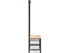 Perchero Lisa con banco 2 estantes, color roble/negro, 175 cm altura