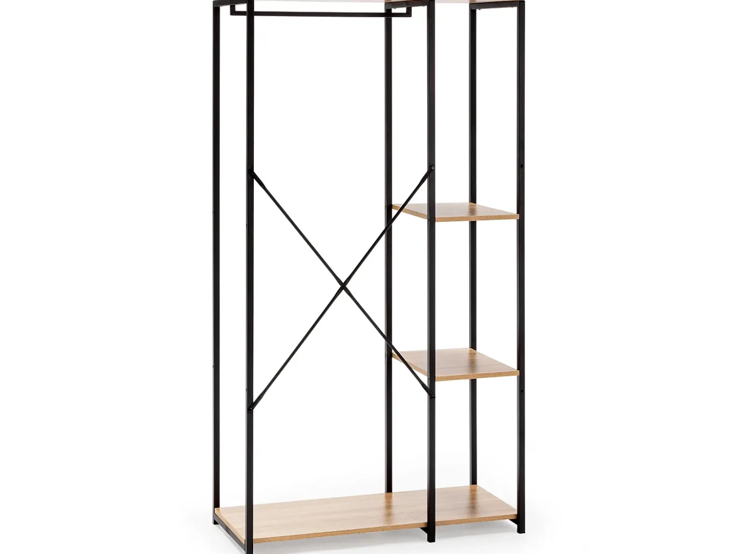 Perchero Lola con banco 3 estantes, color roble/negro, 167 cm altura