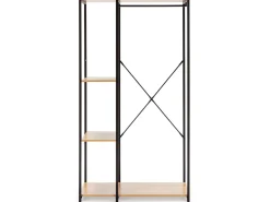 Perchero Lola con banco 3 estantes, color roble/negro, 167 cm altura