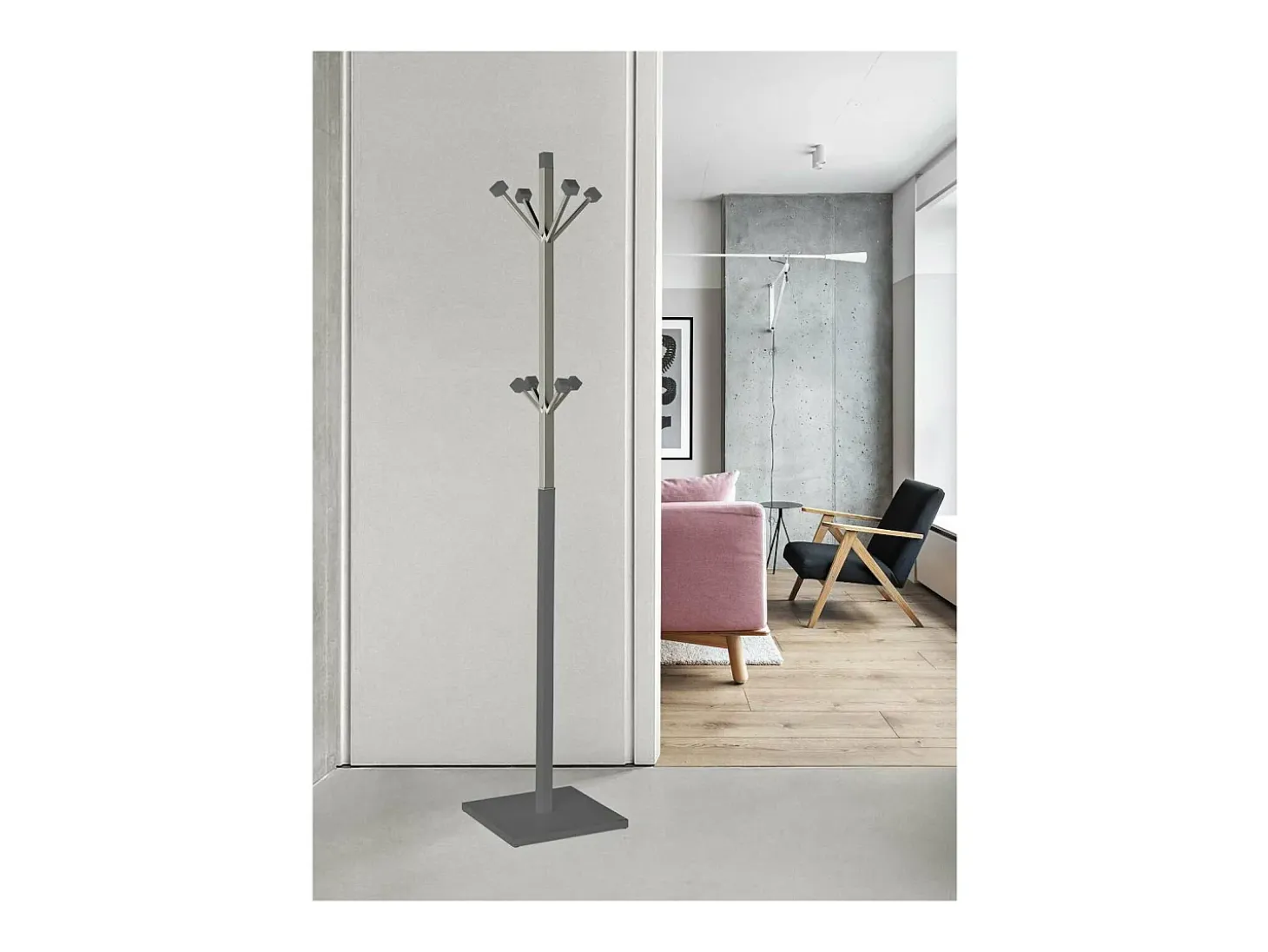 Perchero mod. 429 moderno herrajes cromo satinado lacado gris, 180 cm(alto)34 cm(ancho)34