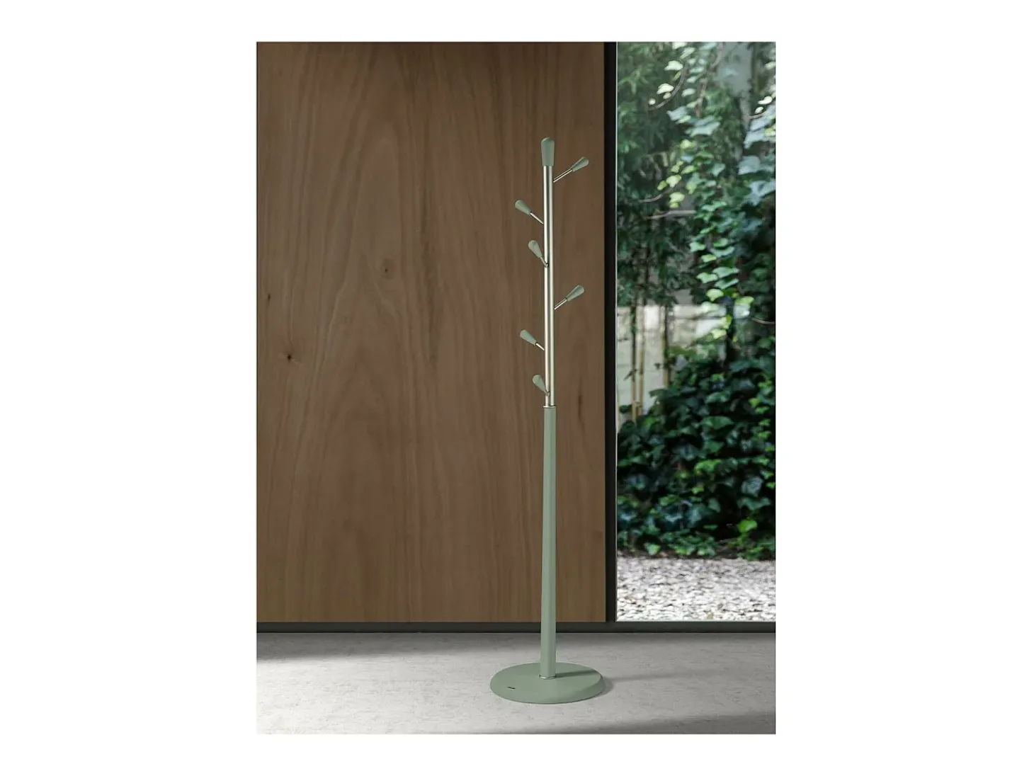 Perchero moderno mod. 413 herrajes en cromo satinado lacado verde, 190 cm(alto)37 cm(ancho