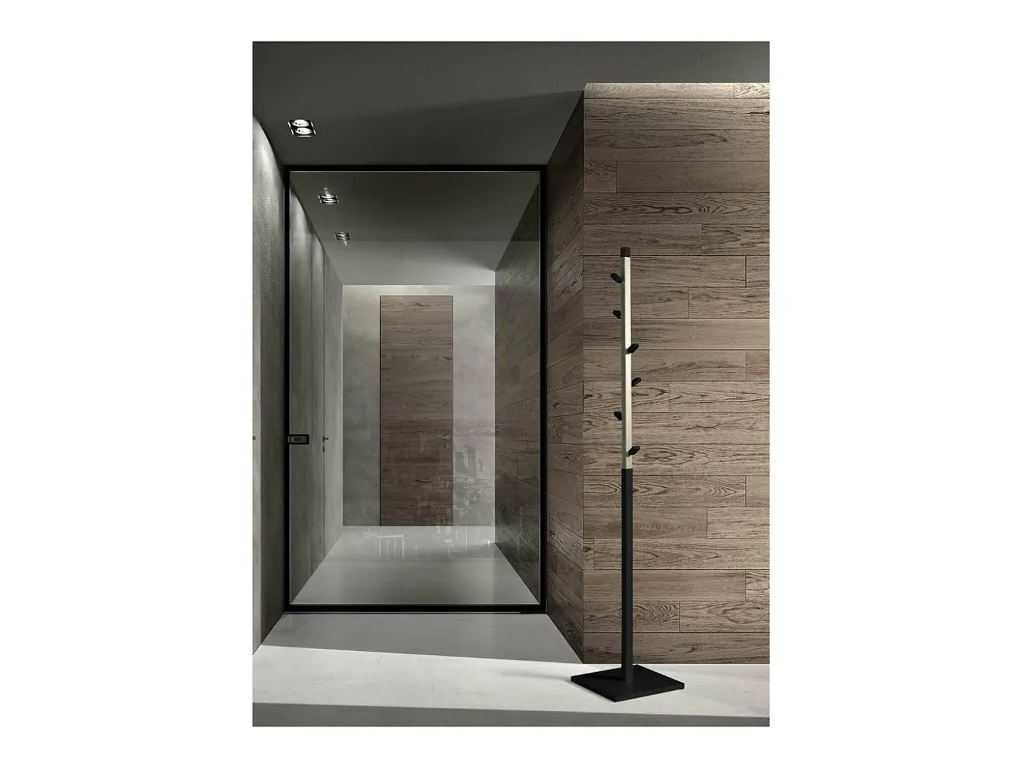 Perchero moderno mod. 428 herrajes en cromo satinado lacado negro, 180 cm(alto)34 cm(ancho