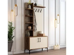 Perchero móvil para entrada con zapatero y estantes 90x200cm Viyana S - Beige