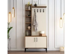 Perchero móvil para entrada con zapatero y estantes 90x200cm Viyana S - Beige