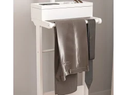 Perchero portátil con almacenaje, diseño multifuncional, MDF y madera maciza, blanco (44x36,5x110 cm)