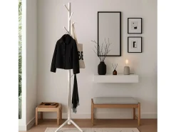 Perchero Reki Entrada 8 Colgadores Blanco Madera 44x172x44 cm