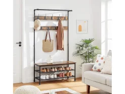 Perchero Valora con asiento y dos estantes para zapatos, color marrón rústico