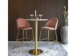 PIZA ronde bartafel 70 cm – Wit marmereffect en gouden messing voet