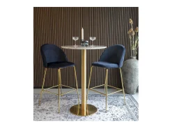 PIZA ronde bartafel 70 cm – Wit marmereffect en gouden messing voet