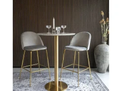 PIZA ronde bartafel 70 cm – Wit marmereffect en gouden messing voet