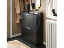 Preventa-SoBuy FSR137-SCH Zapatero estrecho con 2 Solapas 60 x 25 x 80 cm Negro