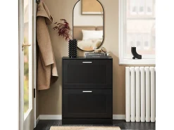 Preventa-SoBuy FSR137-SCH Zapatero estrecho con 2 Solapas 60 x 25 x 80 cm Negro