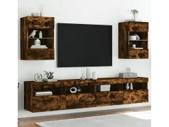 Prolenta Premium - Muebles TV de pared luces LED 2 uds roble ahumado 40x30x60,5 cm