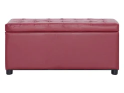 Puf de almacenaje de 87,5 cm en piel sintética color burdeos y rojo