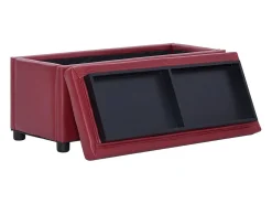 Puf de almacenaje de 87,5 cm en piel sintética color burdeos y rojo