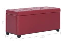 Puf de almacenaje de 87,5 cm en piel sintética color burdeos y rojo