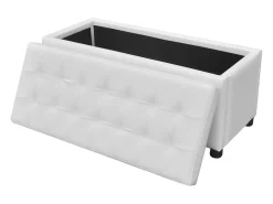 Puf de almacenamiento de cuero sintético blanco
