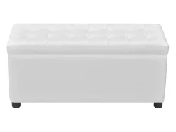 Puf de almacenamiento de cuero sintético blanco
