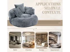 Puf Sillón Alto Gris - Modelo Grande - Incluye 3 Cojines - Ultra Suave y Multiusos - para Adultos y Niños