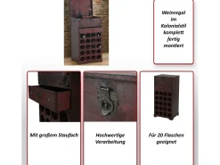 Ródano botellero 20 botellas cajón, Estantería para vinos Calvados Estantería de madera estilo colonial, para 20 botellas, con cajón