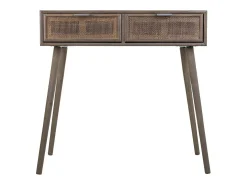 Recibidor De Madera Y Rejilla De Bambu Con 2 Cajones Gris