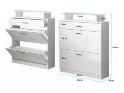 Recibidor zapatero para Entrada Pasillo en Blanco y Gris con LED 89x24x105cm Paola