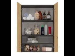 REGGY - Perchero de pared + espejo grande - 6 ganchos dobles - Estante - Mueble de entrada - 85x82x15cm