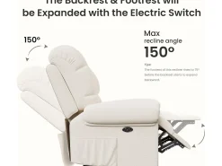 Relájate sillón de terciopelo eléctrico de teddy, silla de ocio ajustable con USB, anti -estatal con reposapiés - 96x97x104cm beige