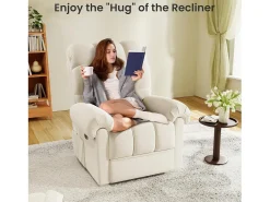 Relájate sillón de terciopelo eléctrico de teddy, silla de ocio ajustable con USB, anti -estatal con reposapiés - 96x97x104cm beige