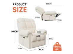 Relájate sillón de terciopelo eléctrico de teddy, silla de ocio ajustable con USB, anti -estatal con reposapiés - 96x97x104cm beige
