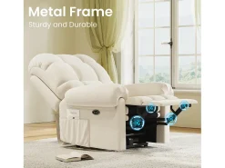 Relájate sillón de terciopelo eléctrico de teddy, silla de ocio ajustable con USB, anti -estatal con reposapiés - 96x97x104cm beige