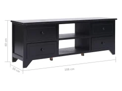 Éric-Paul-Louis Mueble para TV madera maciza de paulownia negro 108x30x40 cm