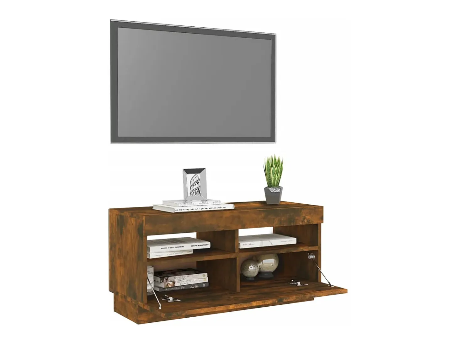 Roelant Mueble de TV con luces LED color roble ahumado 80x35x40 cm