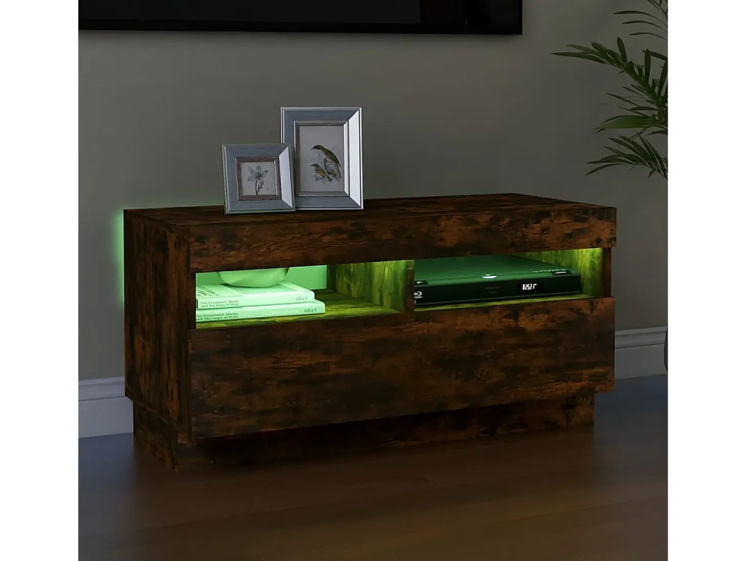 Roelant Mueble de TV con luces LED color roble ahumado 80x35x40 cm