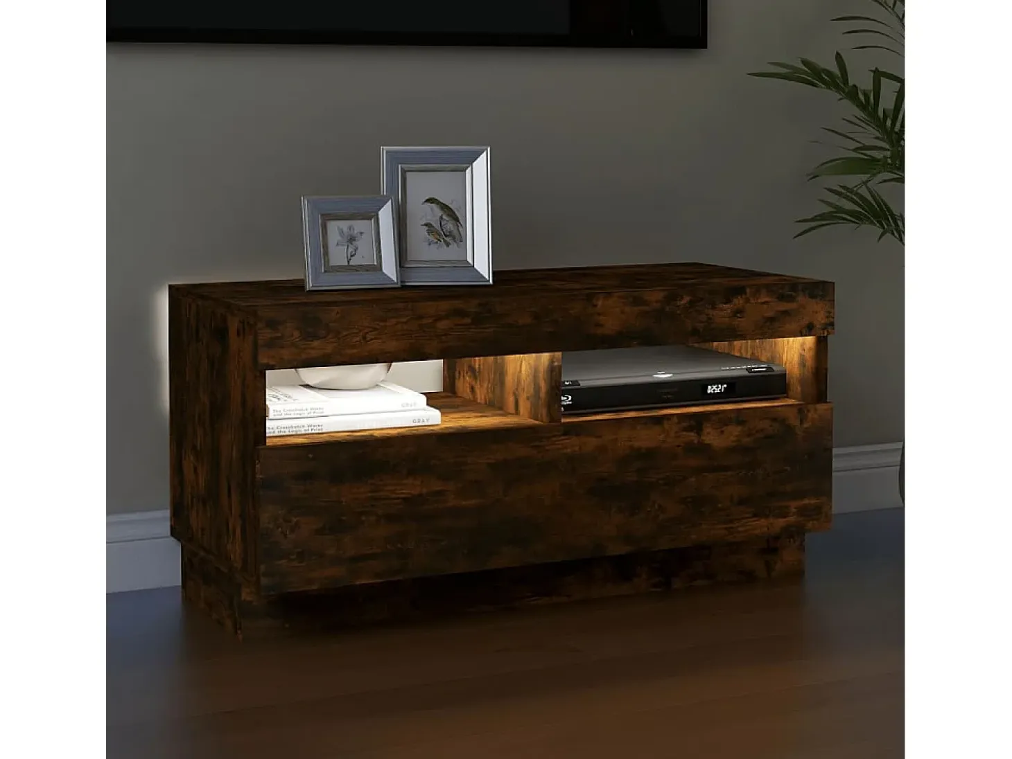 Roelant Mueble de TV con luces LED color roble ahumado 80x35x40 cm